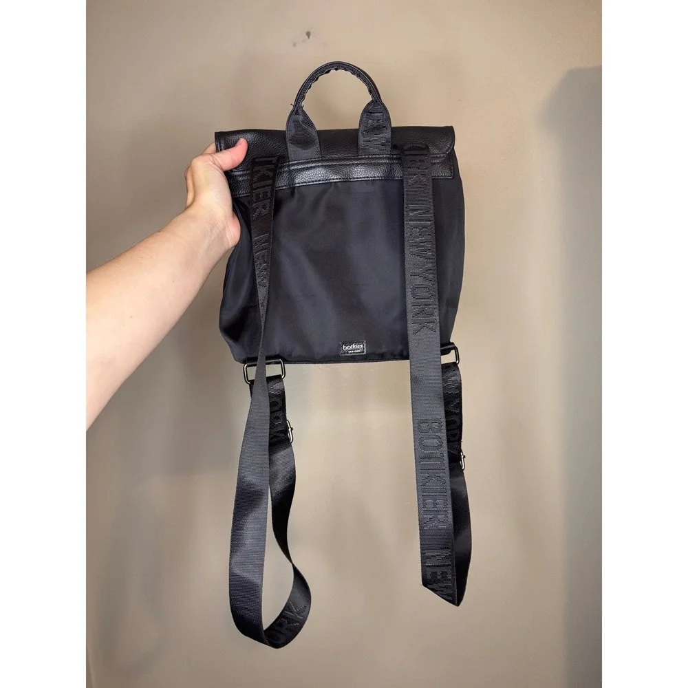 Botkier New York Black Nylon Backpack Logo Webbing Straps‎ Tassel Zip Bag